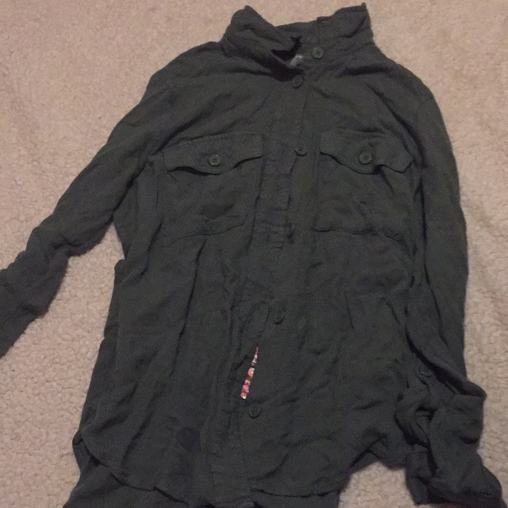 Army green button down